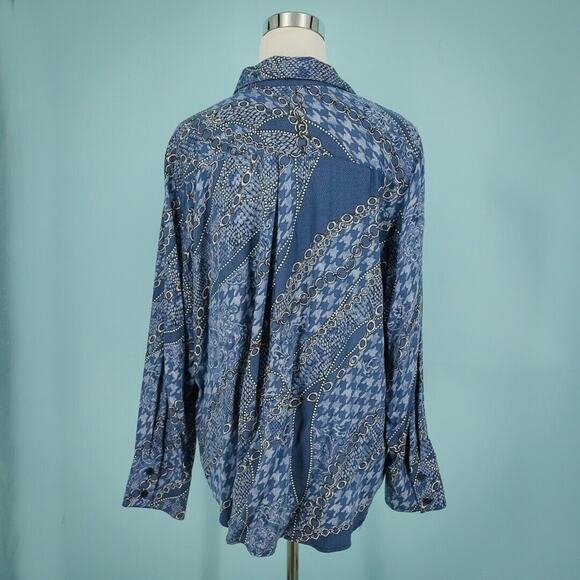 Chico's 3 Size XL Chain Link Houndstooth Collared Button Long Sleeve Modal Top - Picture 3 of 6